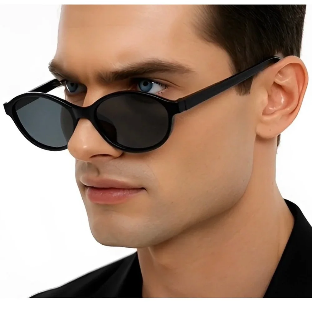 Mens Black Oval Sunglasses Retro Vintage Hippie Festival Shades Lentes Gafas New